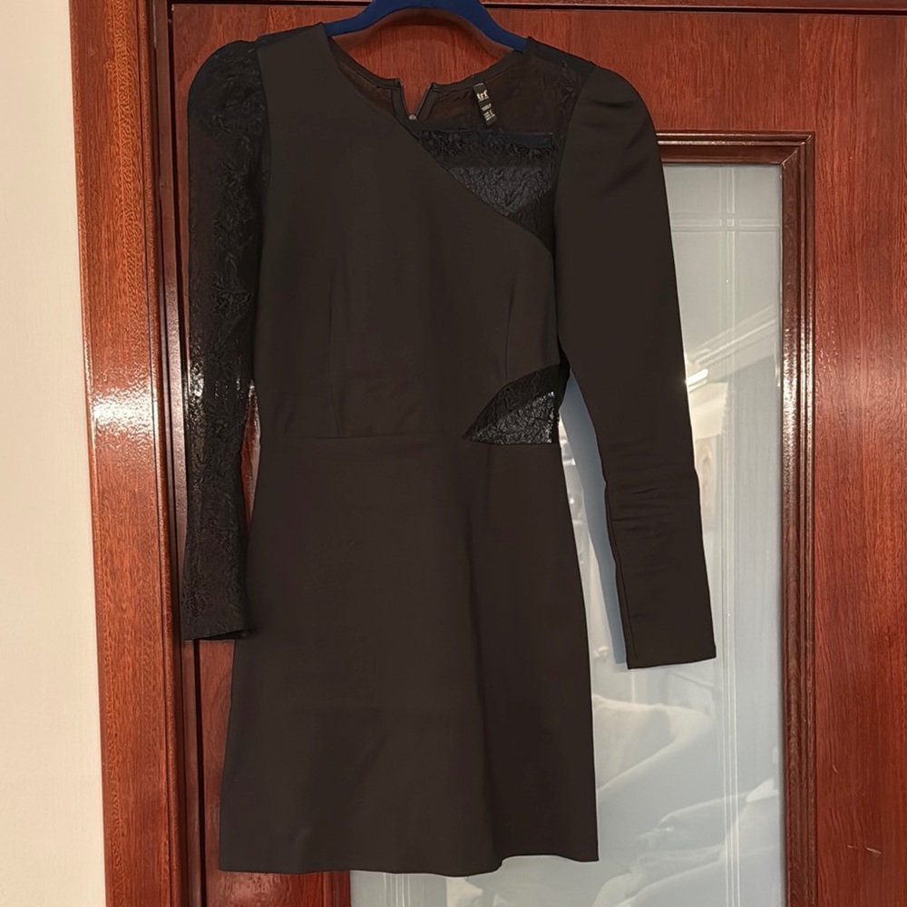 Zara Black Asymmetrical Puff Sleeve Sheath Dress